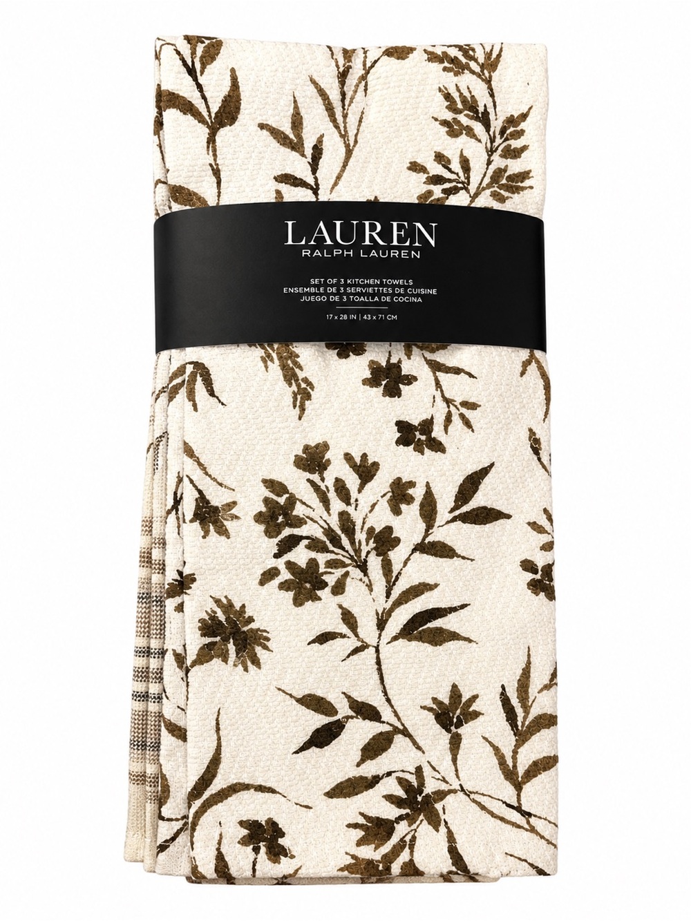 Lauren Ralph Lauren Cream & Brown Floral Kitchen Towels Set of 3
